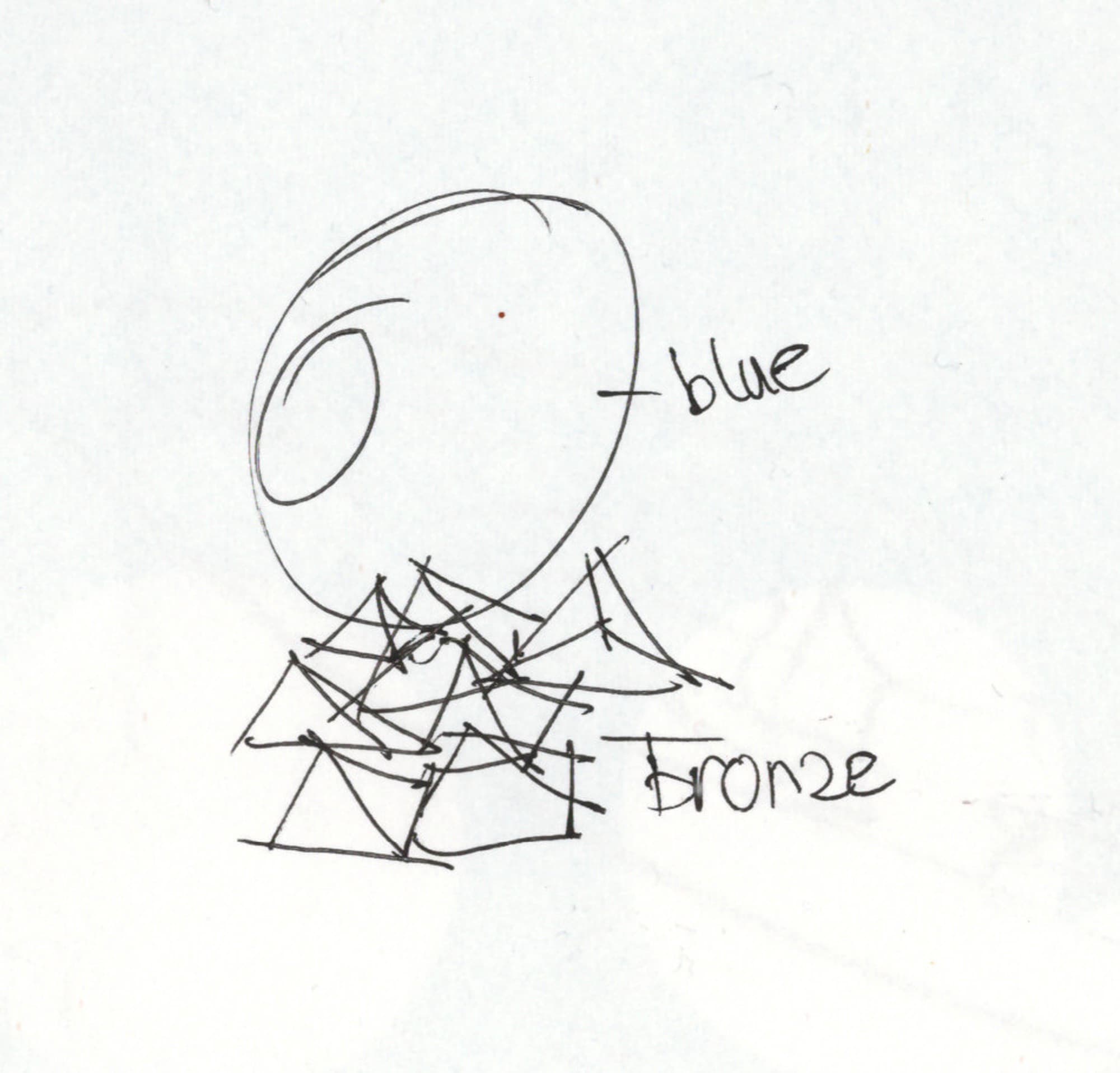 369 Nikola Tesla, pen sketch annotated 'blue' and 'bronze'
