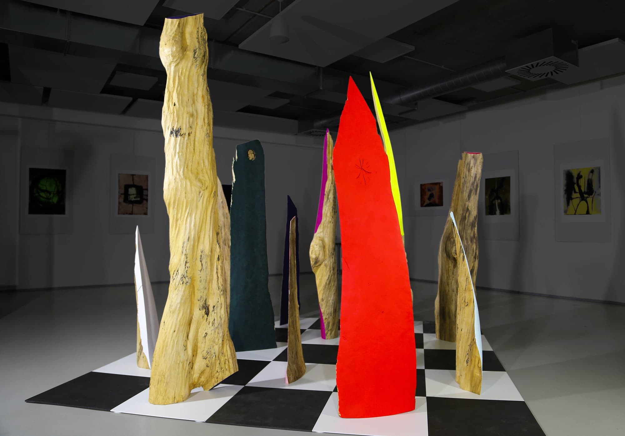 12, gallery view of the installation among framed works